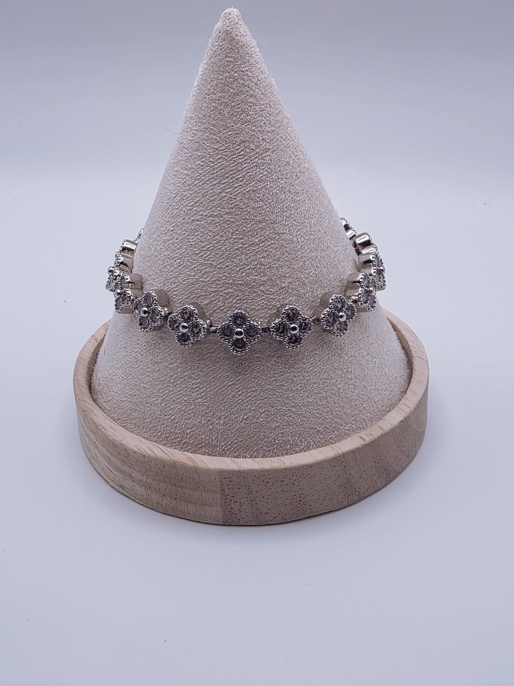 Sterling Silver Floral CZ Link Bracelet - White - Picture 4 of 6